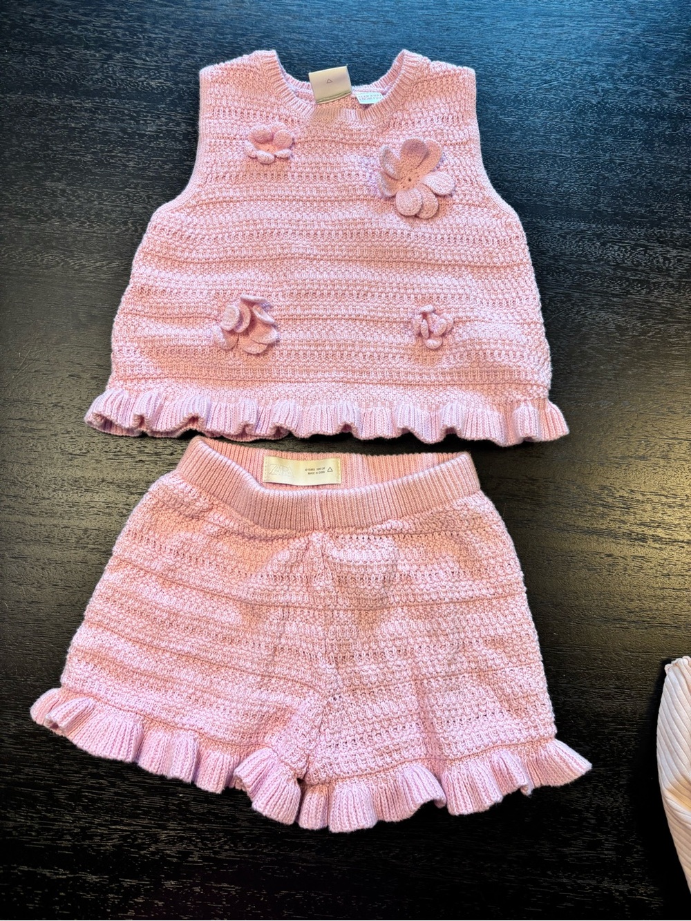 Zara Light Pink Knit Flower Tank & Shorts Set